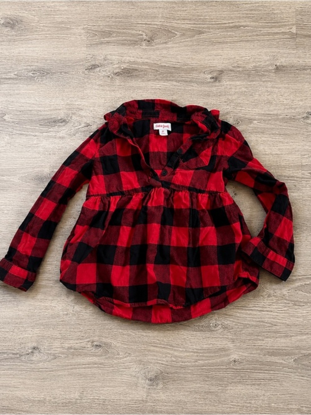 Cat & Jack Red and Black Plaid Button Down Shirt